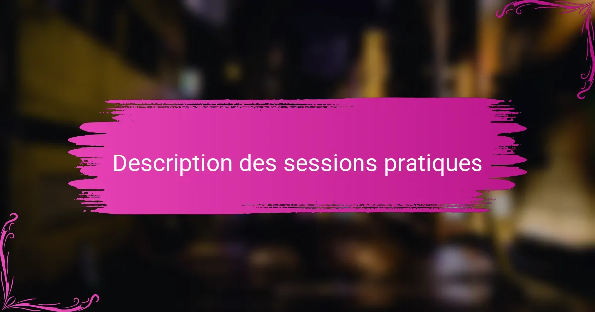 Description des sessions pratiques