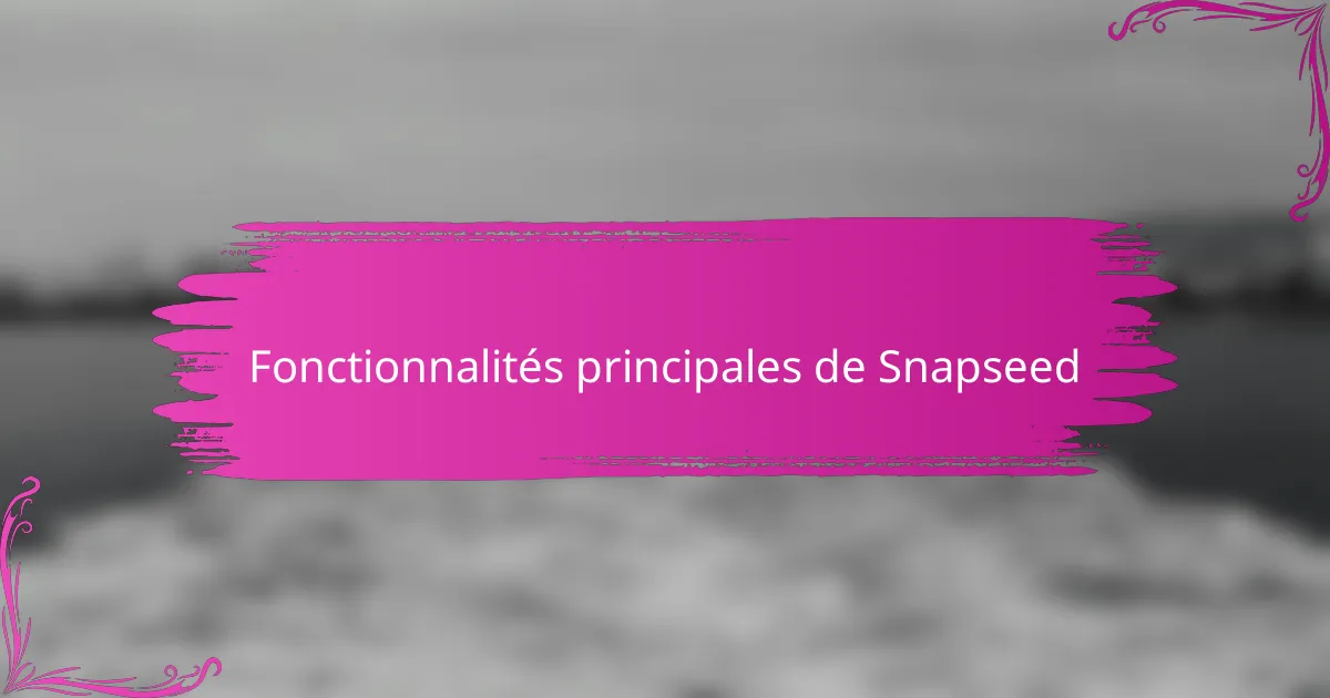 Fonctionnalités principales de Snapseed