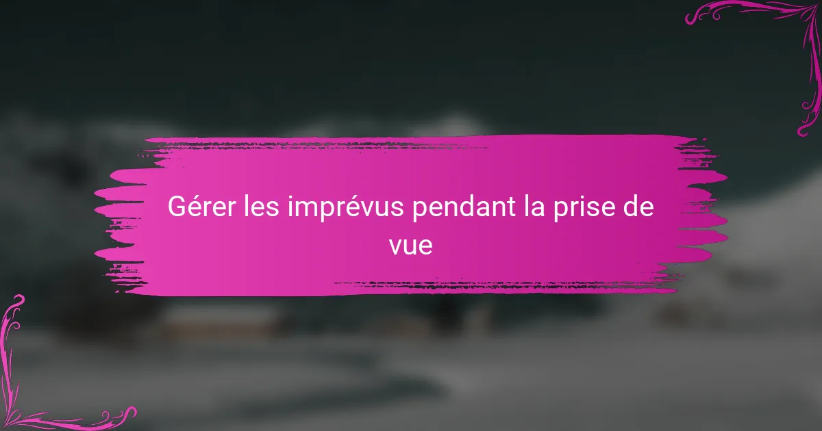Gérer les imprévus pendant la prise de vue