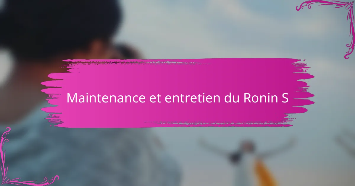 Maintenance et entretien du Ronin S