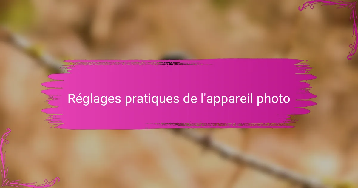 Réglages pratiques de l'appareil photo