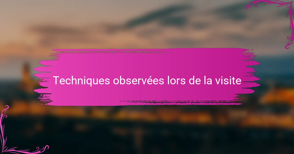 Techniques observées lors de la visite