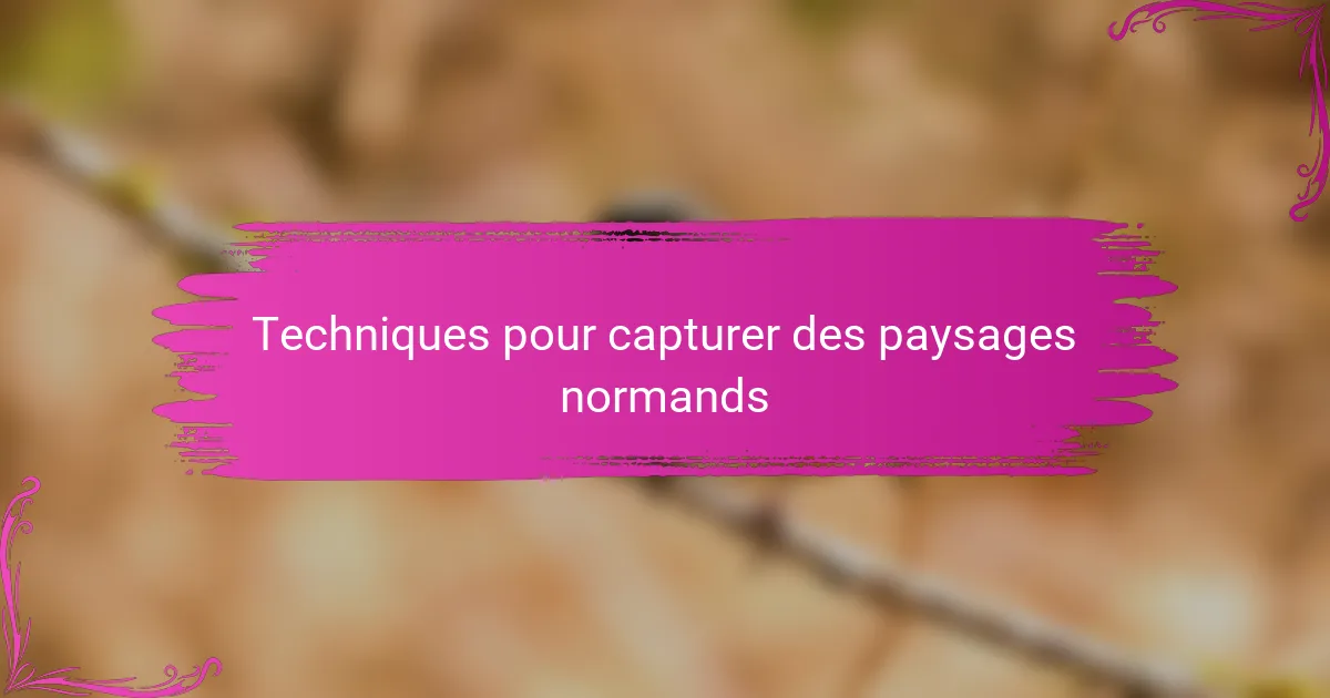Techniques pour capturer des paysages normands